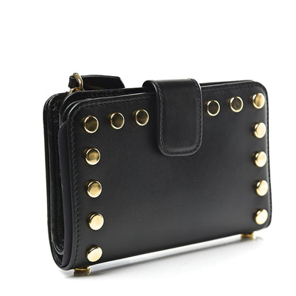 Prada Soft Calfskin Studded Compact Wallet Black 3 of 7