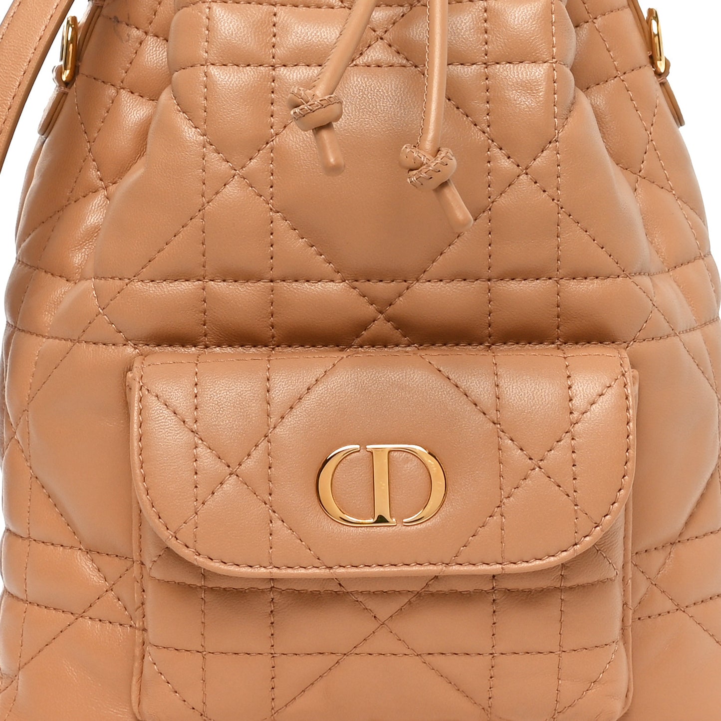 Lambskin Cannage Small Caro Bucket Bag Light Gold