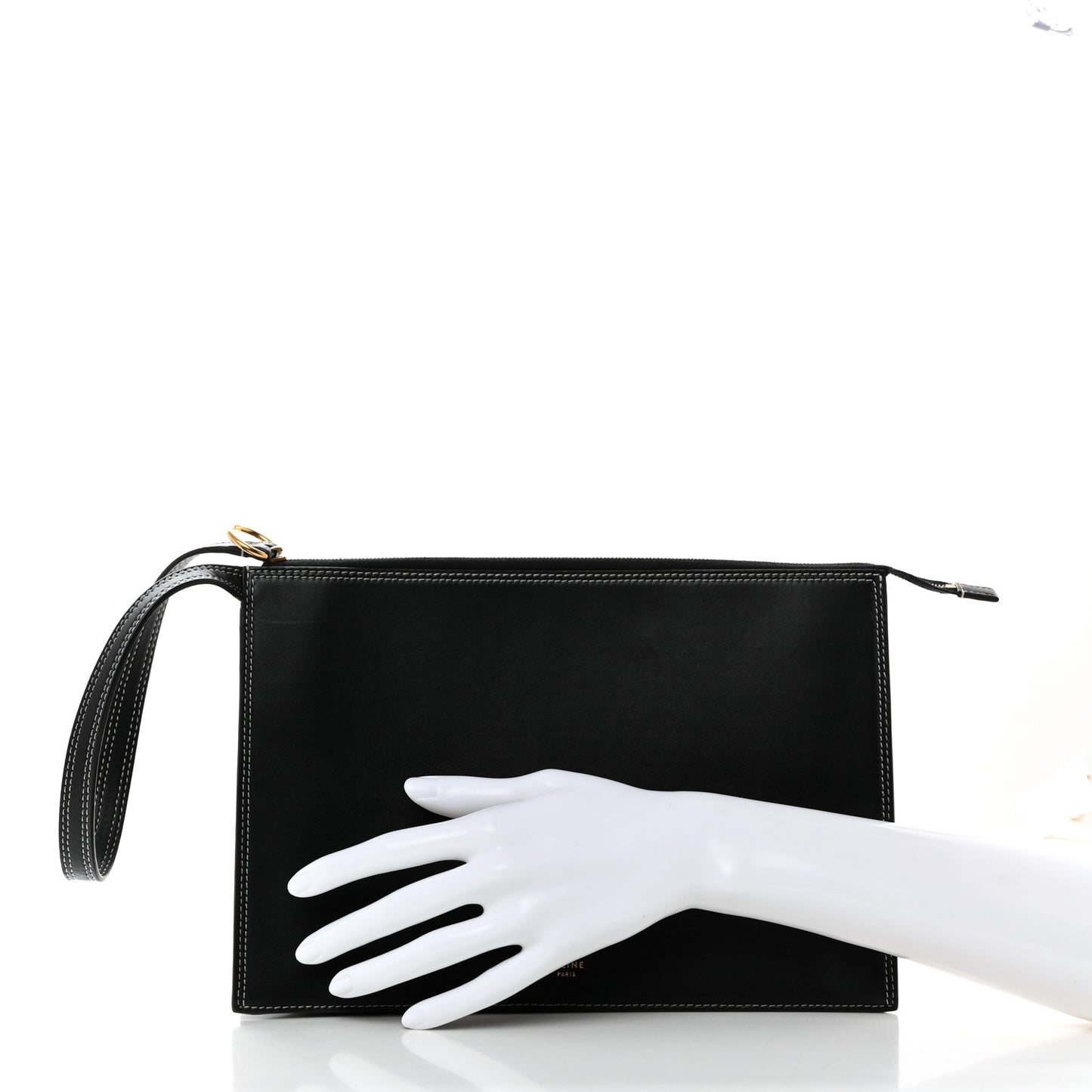 Smooth Calfskin Ring Clutch Black