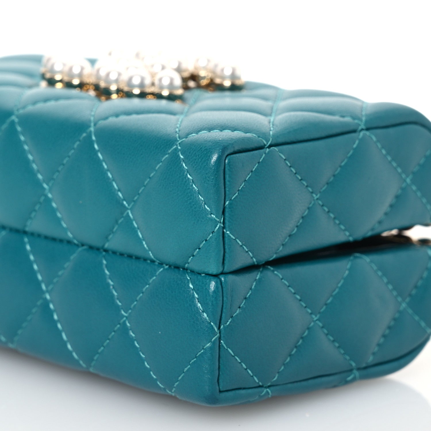 Chanel Lambskin Quilted Pearl CC Vanity Case Turquoise 1623757