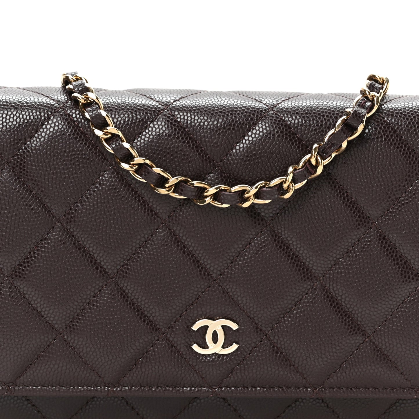 Caviar Quilted Wallet on Chain WOC Dark Brown