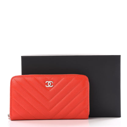 Chanel Caviar Chevron Quilted Small Zip Around Wallet Red 13 of 14