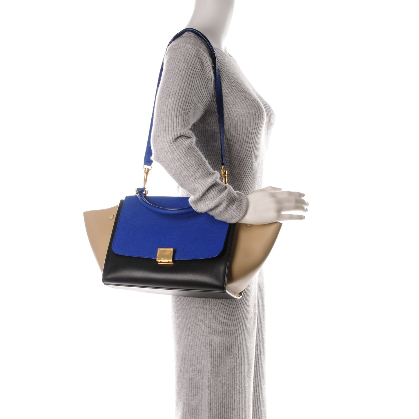 Elephant Calfskin Small Tri-Color Trapeze Indigo