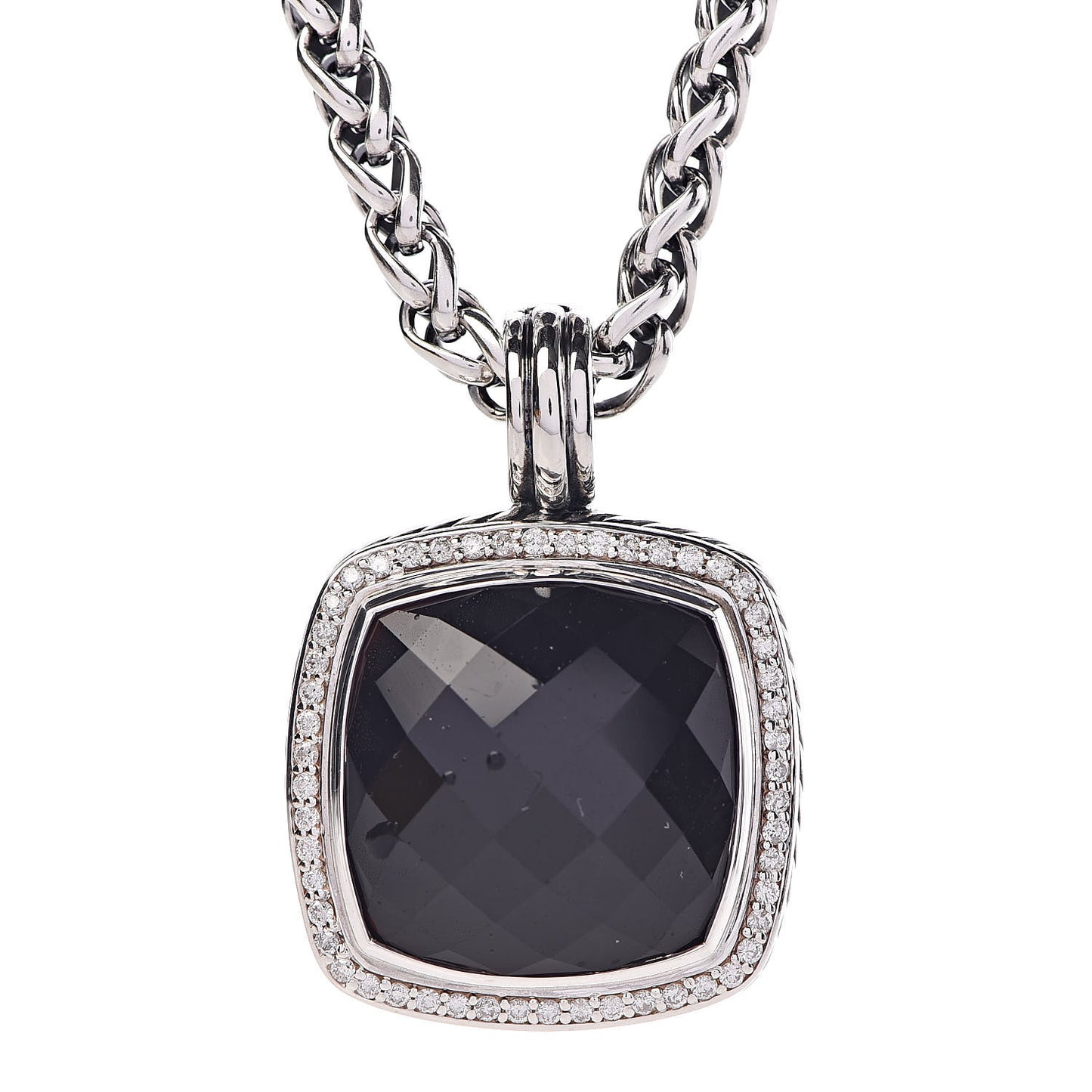 Sterling Silver Diamond Black Onyx 20mm Albion Pendant Necklace