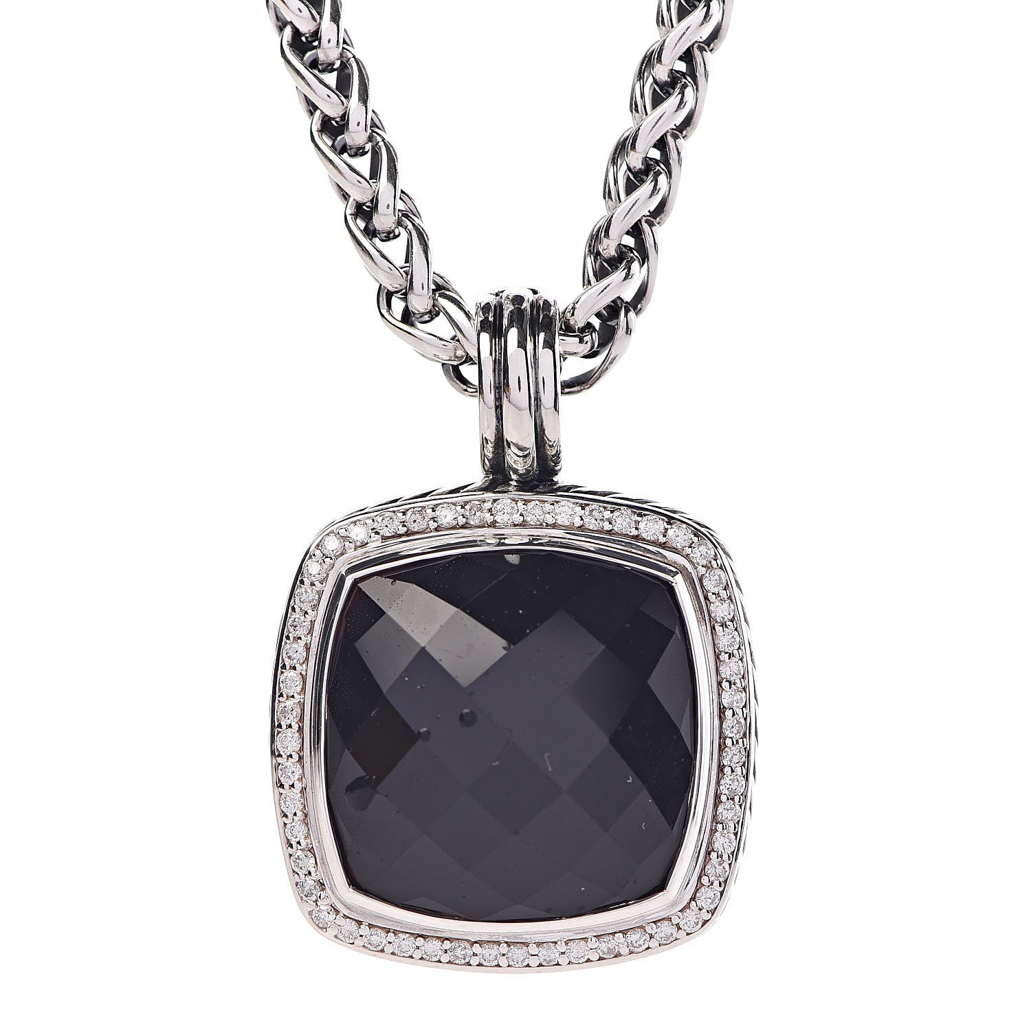 David Yurman Sterling Silver Diamond Black Onyx 20mm Albion Pendant Necklace 4 of 6