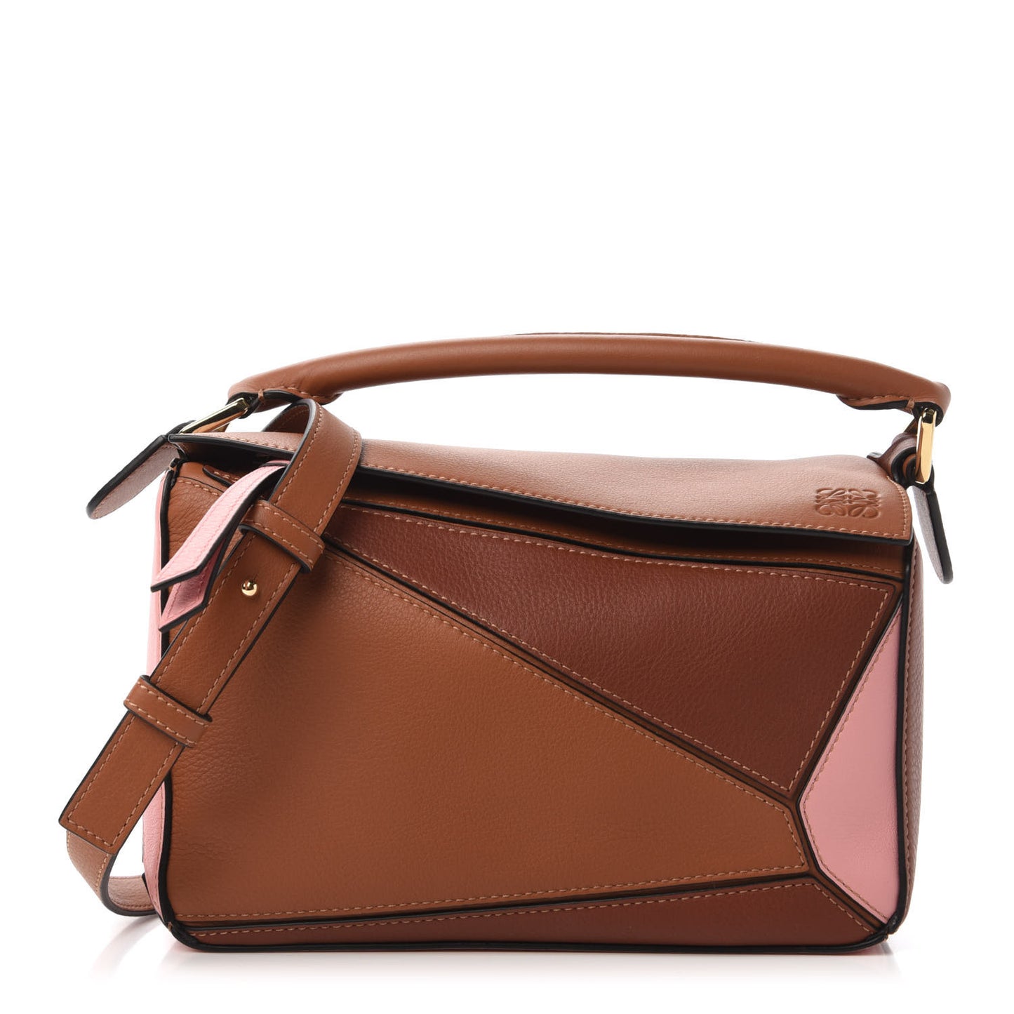 Calfskin Small Puzzle Bag Tan Medium Pink
