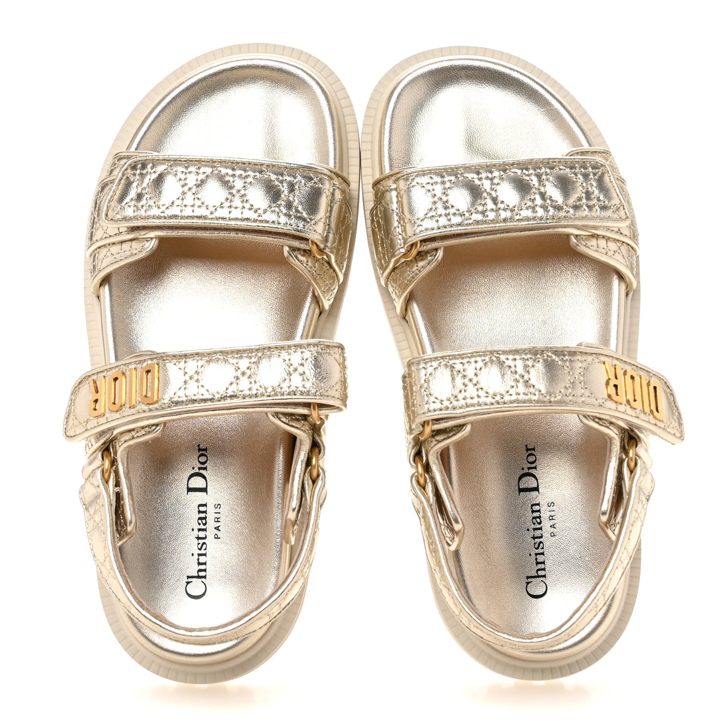 Laminated Sheepskin Cannage Dioract Sandals 38 Pale Gold