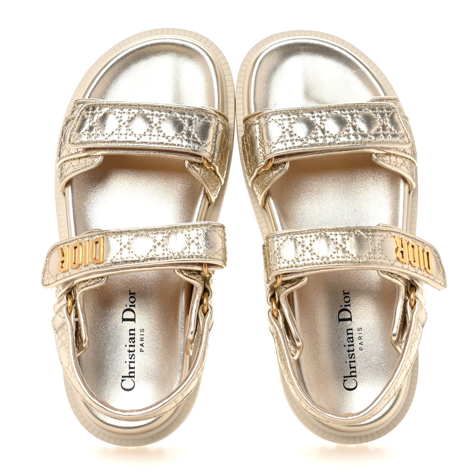 Christian Dior Laminated Sheepskin Cannage Dioract Sandals 38 Pale Gold 2 of 12