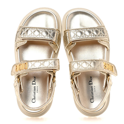 Christian Dior Laminated Sheepskin Cannage Dioract Sandals 38 Pale Gold 2 of 12