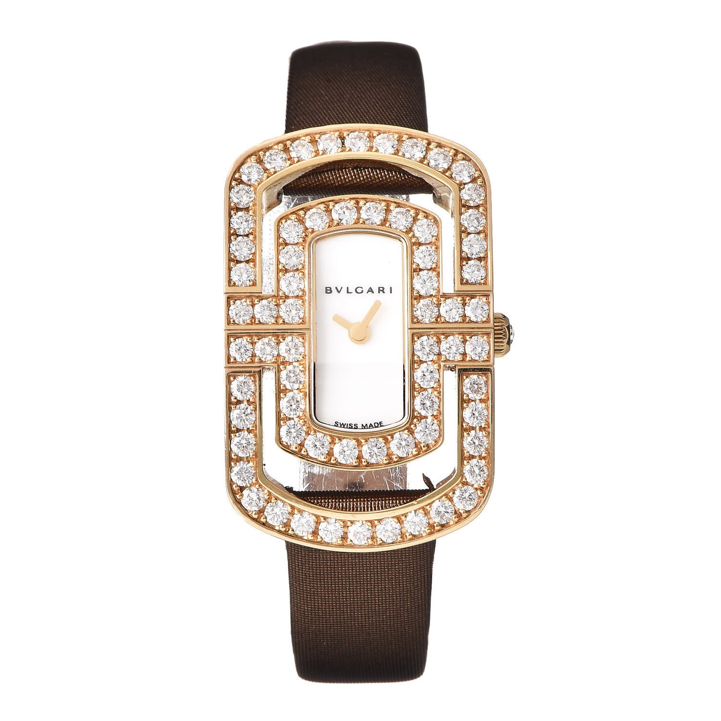18K Yellow Gold Satin Diamond Bezel 22mm Parentesi Quartz Watch
