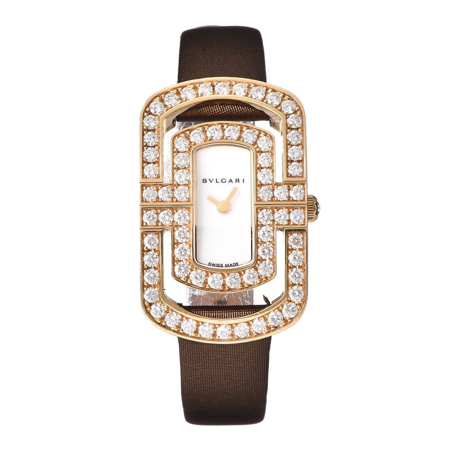 Bulgari 18K Yellow Gold Satin Diamond Bezel 22mm Parentesi Quartz Watch 1 of 9