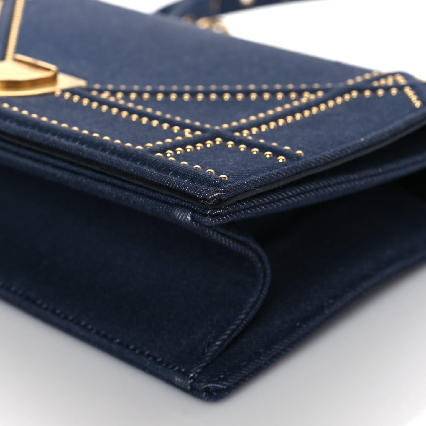 Denim Studded Medium Diorama Flap Bag Blue