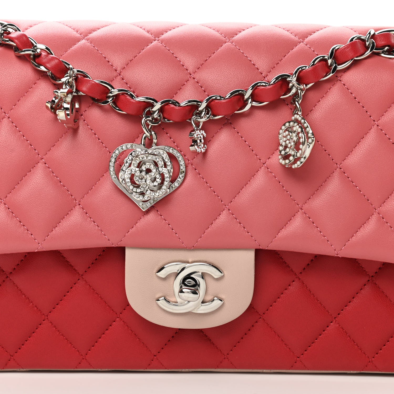 Chanel Lambskin Quilted Tri-Color Medium Valentine Charms Single Flap Pink 8 of 11