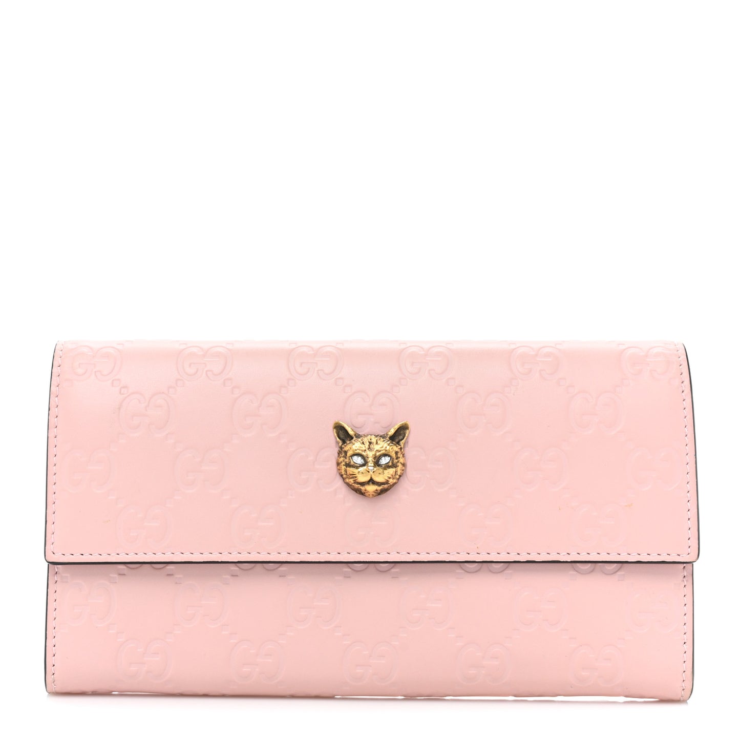 Guccissima Signature Crystal Cat Continental Flap Wallet Light Candy Pink