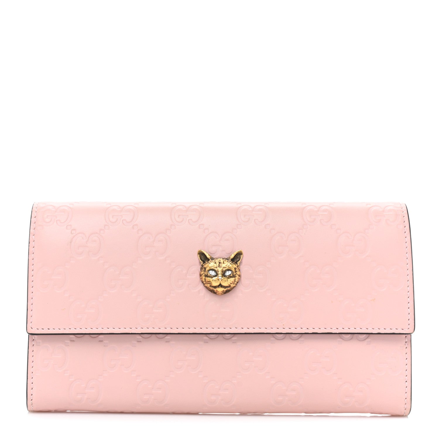 Gucci Guccissima Signature Crystal Cat Continental Flap Wallet Light Candy Pink 1 of 16