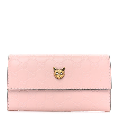 Gucci Guccissima Signature Crystal Cat Continental Flap Wallet Light Candy Pink 1 of 16