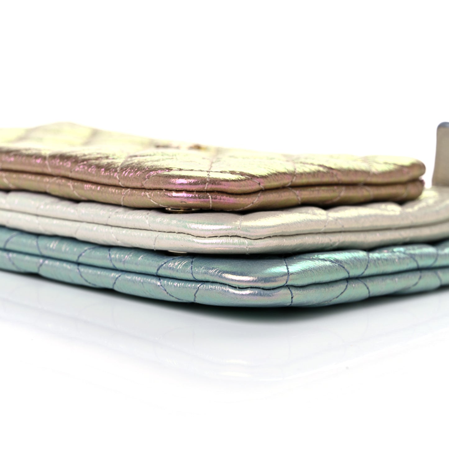 Iridescent Crumpled Calfskin Trio Cosmetic Case Blue Pink Ivory