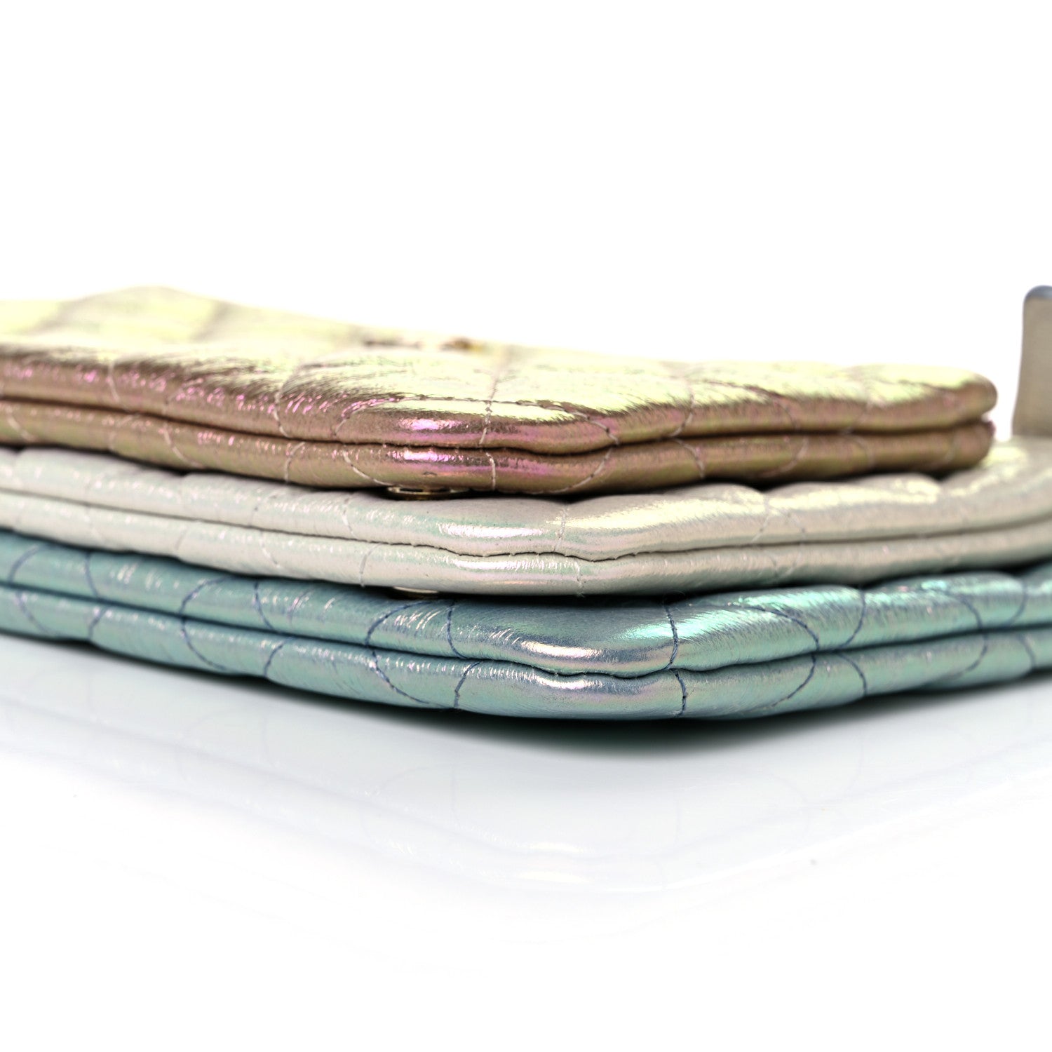 Chanel Iridescent Crumpled Calfskin Trio Cosmetic Case Blue Pink Ivory 6 of 13