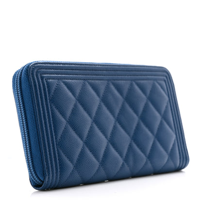 Chanel Caviar Quilted Large Boy Zip Around Wallet Blue 3 of 10