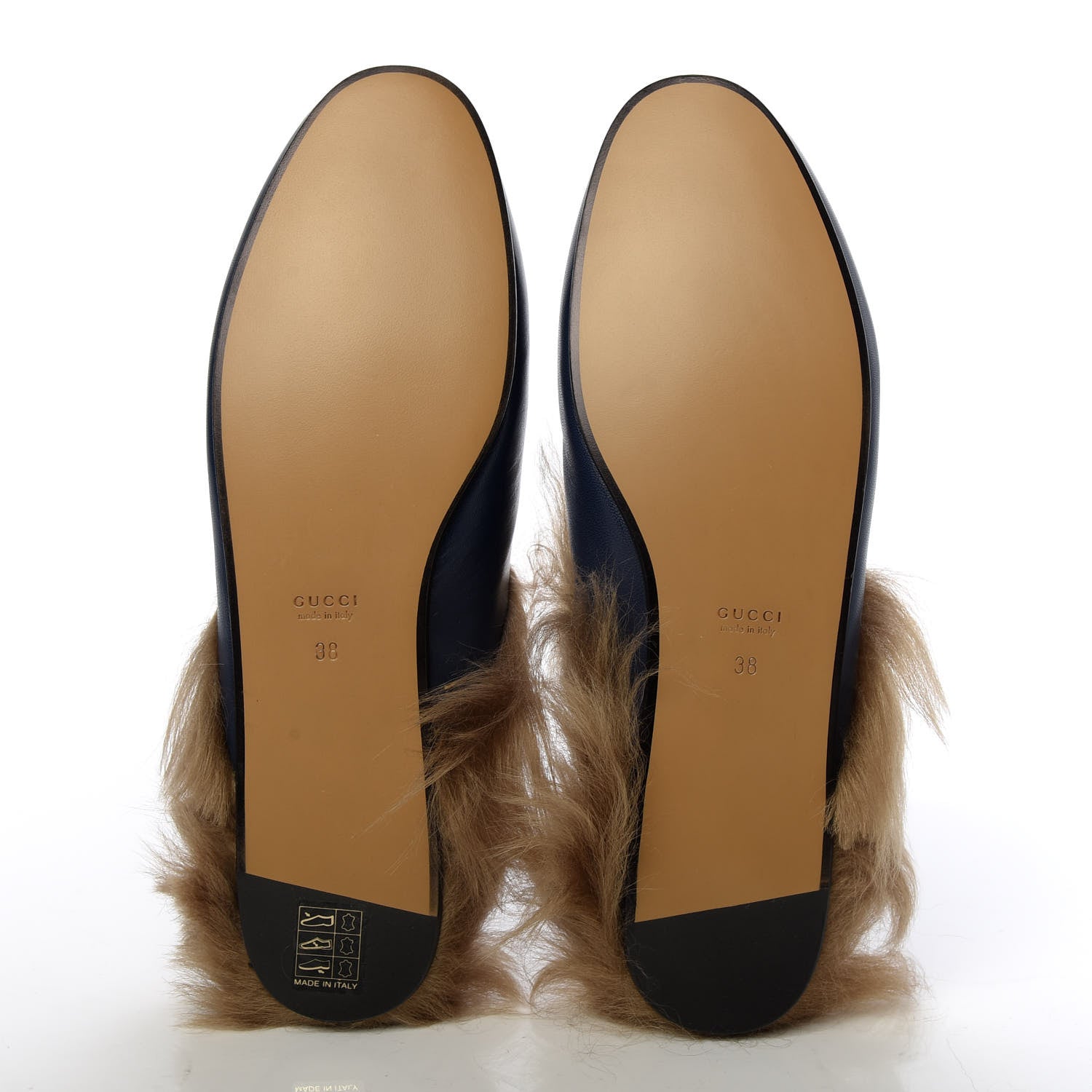 Gucci Malaga Kid Fur Womens Princetown Slippers 38 Blue Agata 6 of 9
