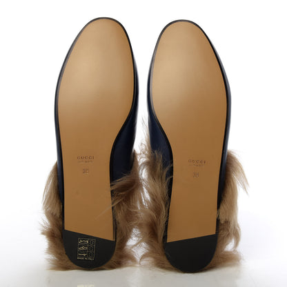 Gucci Malaga Kid Fur Womens Princetown Slippers 38 Blue Agata 6 of 9