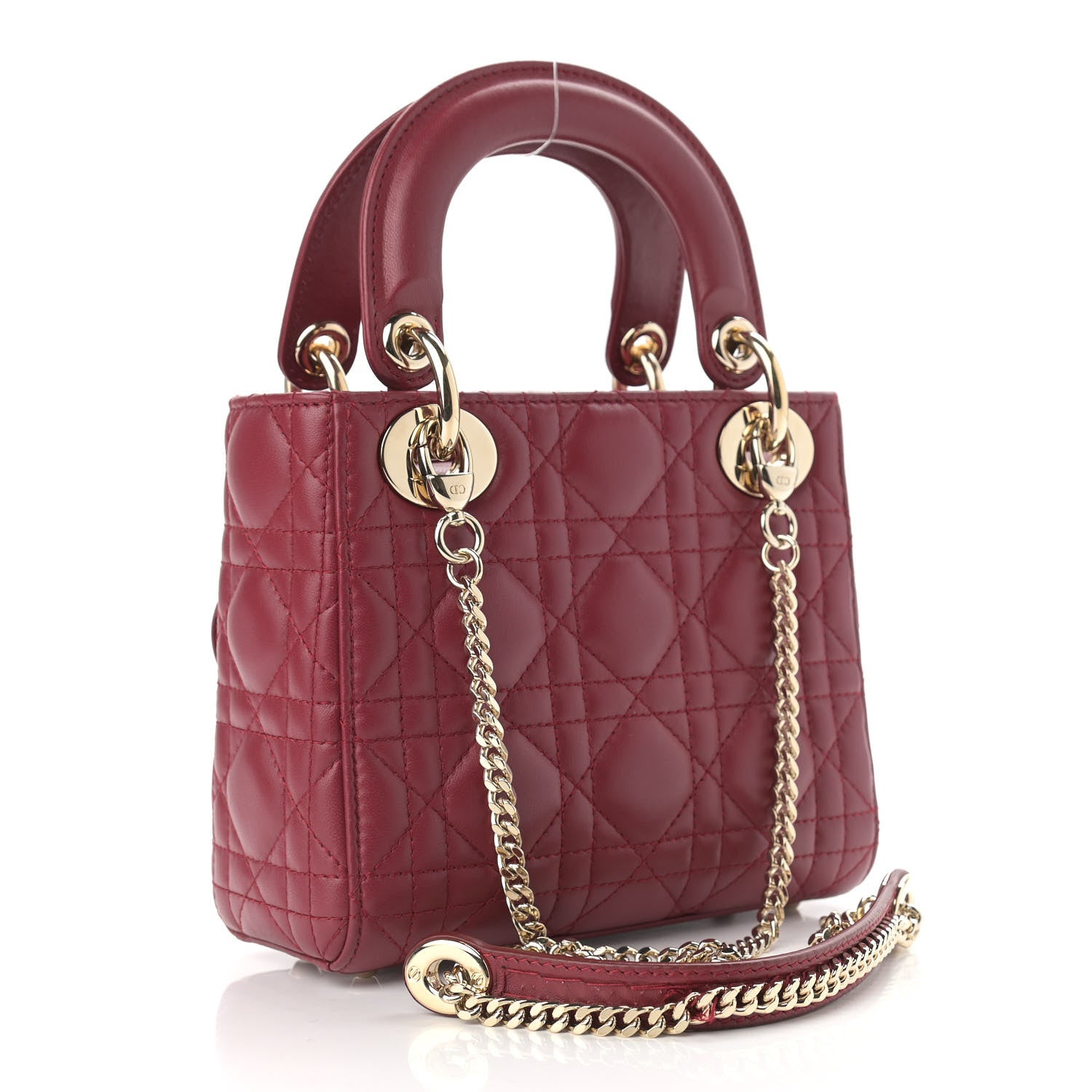 Christian Dior Lambskin Cannage Mini Lady Dior Burgundy 3 of 12