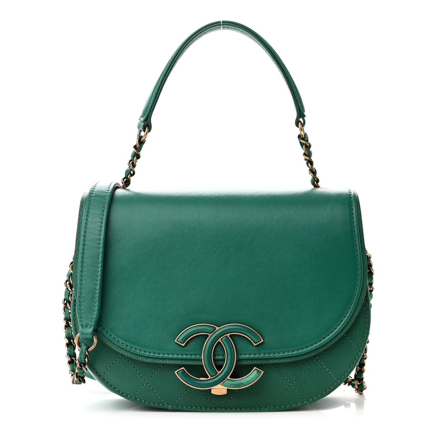 Chanel Shiny Calfskin Goatskin Quilted Small Coco Curve Messenger Flap Green 1 of 10