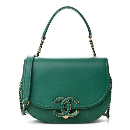 Chanel Shiny Calfskin Goatskin Quilted Small Coco Curve Messenger Flap Green 1 of 10