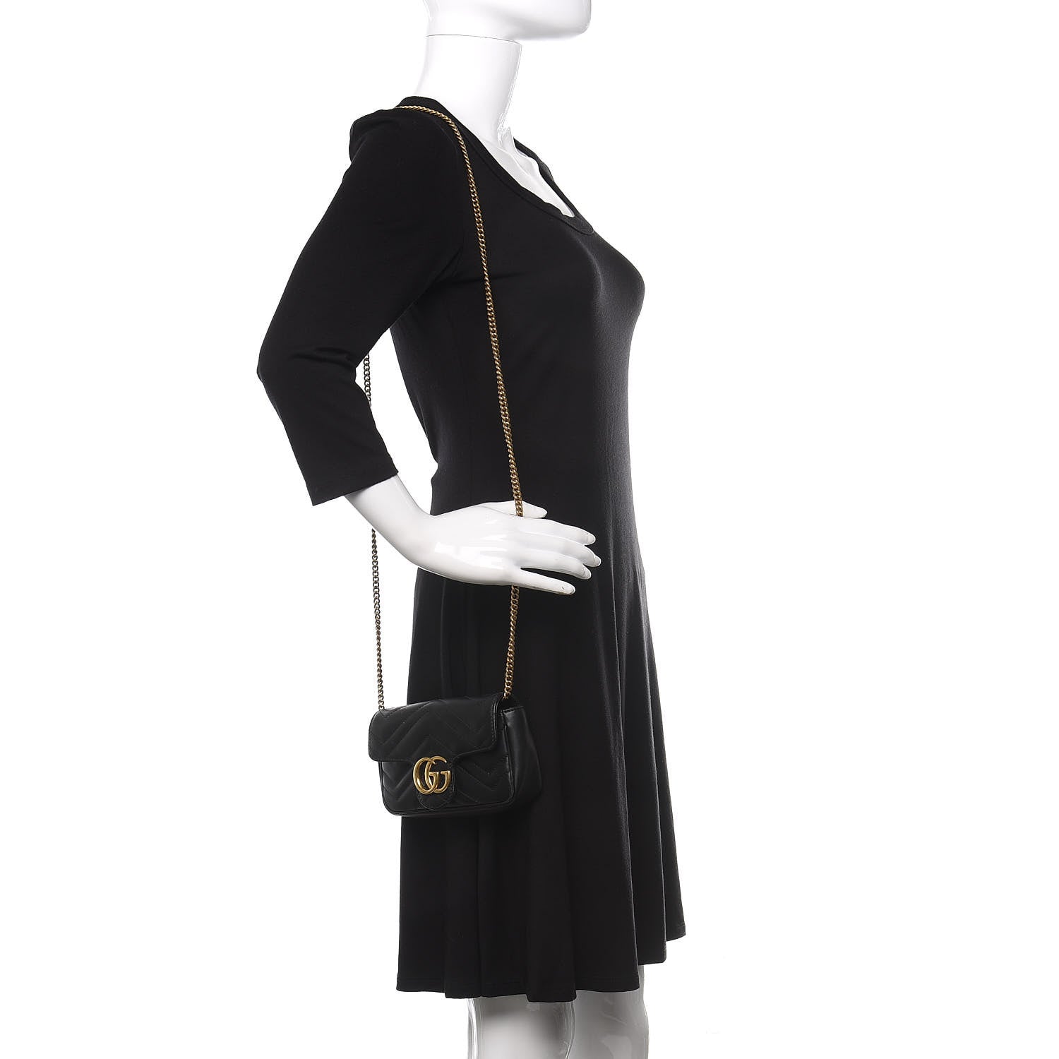 Gucci Calfskin Matelasse Super Mini GG Marmont Shoulder Bag Black 2 of 11