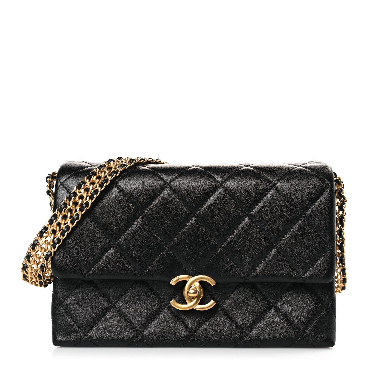 Calfskin Quilted Mini Chain Strap Flap Black