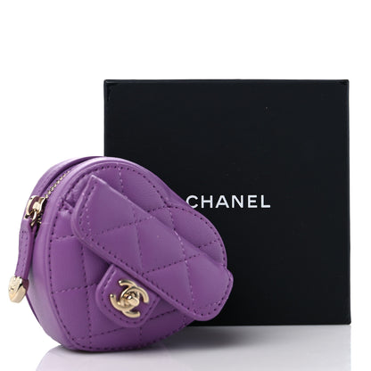 Chanel Lambskin Quilted CC In Love Heart Zipped Arm Coin Purse Purple 10 of 10