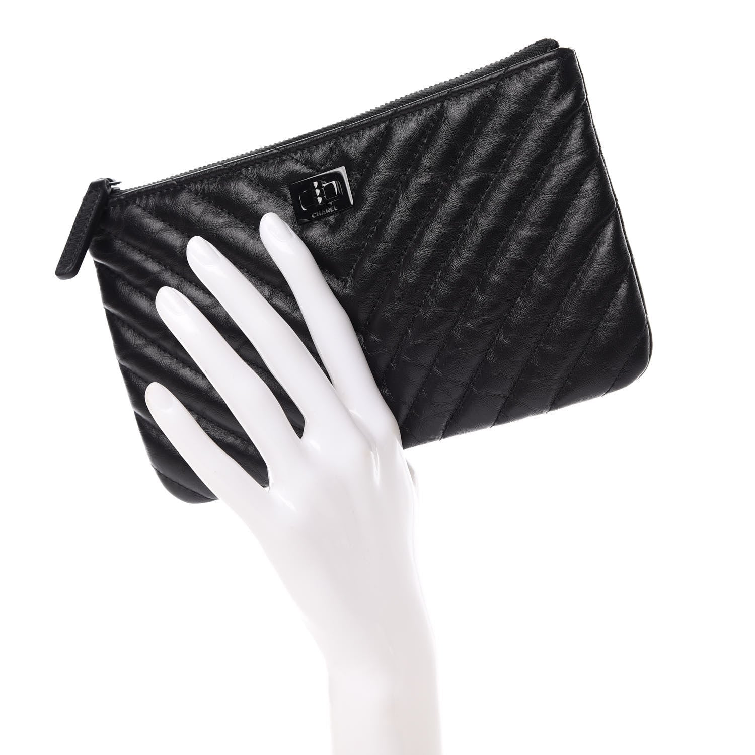 Chanel Aged Calfskin Chevron Quilted Medium Reissue Cosmetic Case So Black 2 of 7