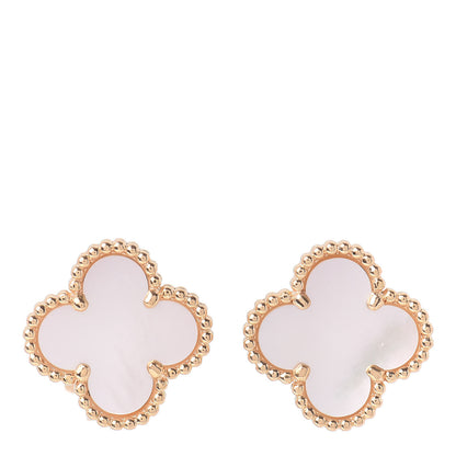 Van Cleef & Arpels 18K Yellow Gold Mother of Pearl Vintage Alhambra Earrings 1 of 4