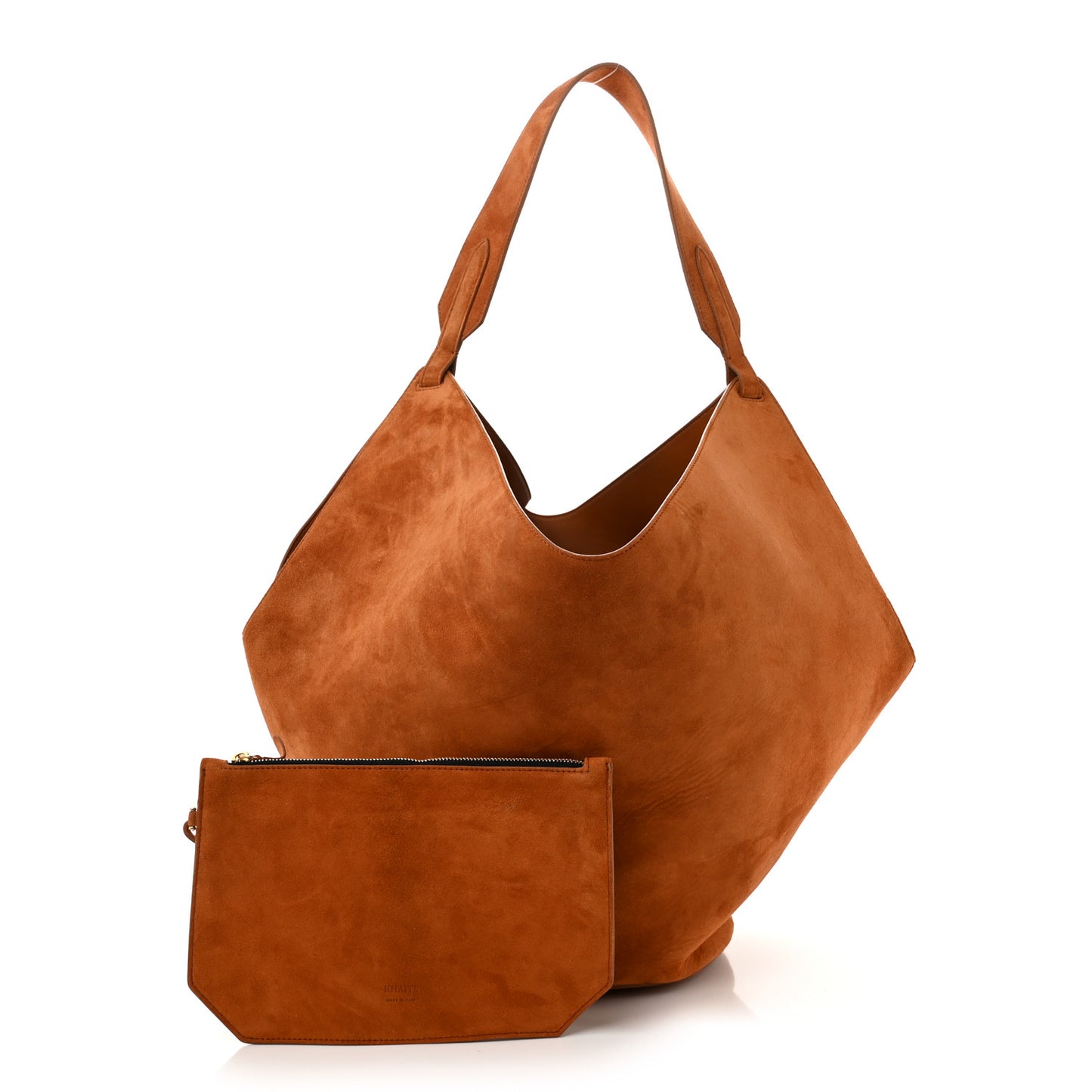 Suede Calfskin Medium Lotus Tote Caramel