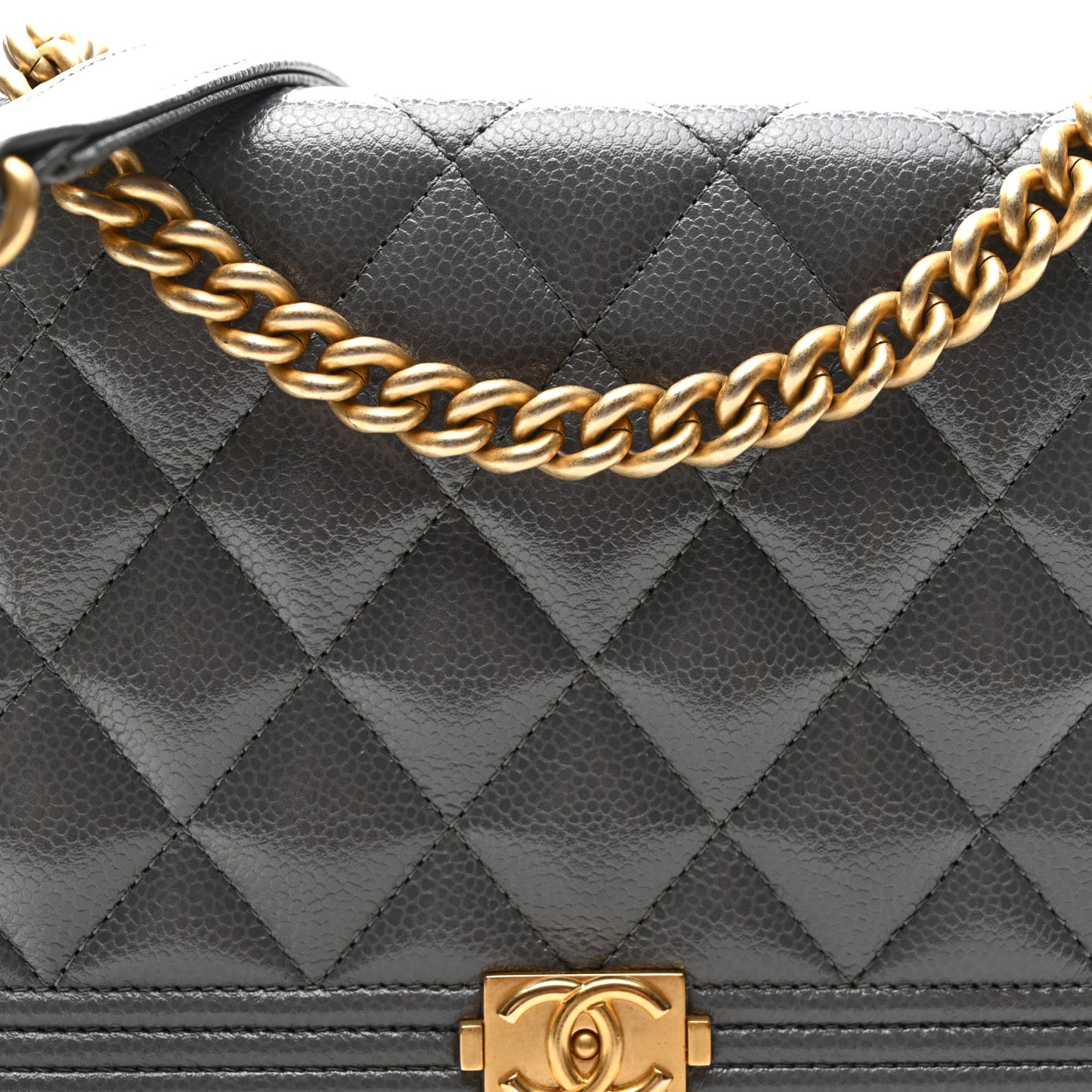 Caviar Quilted Boy Wallet On Chain WOC Grey