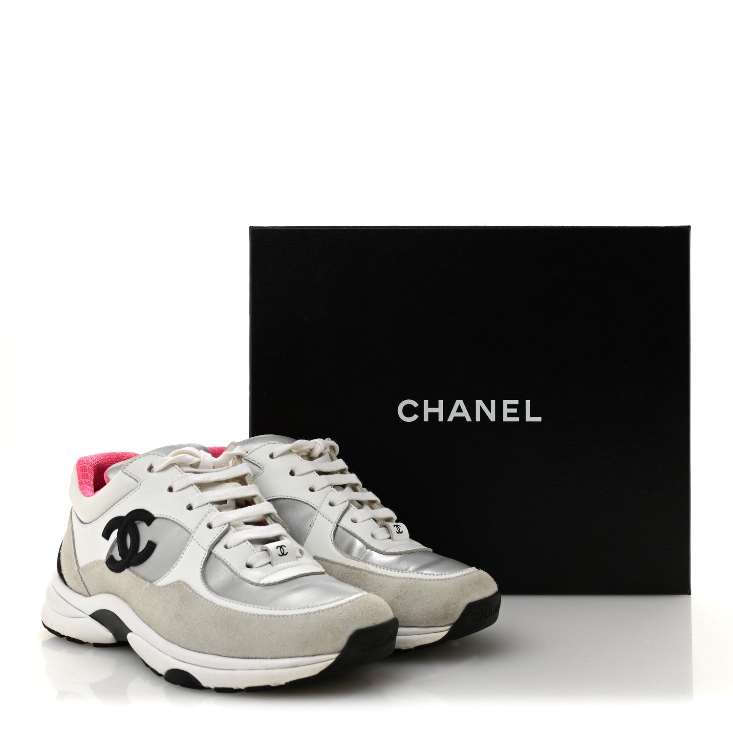 Chanel Calfskin Fabric Sneakers 36 White Silver Fluo Pink 14 of 14