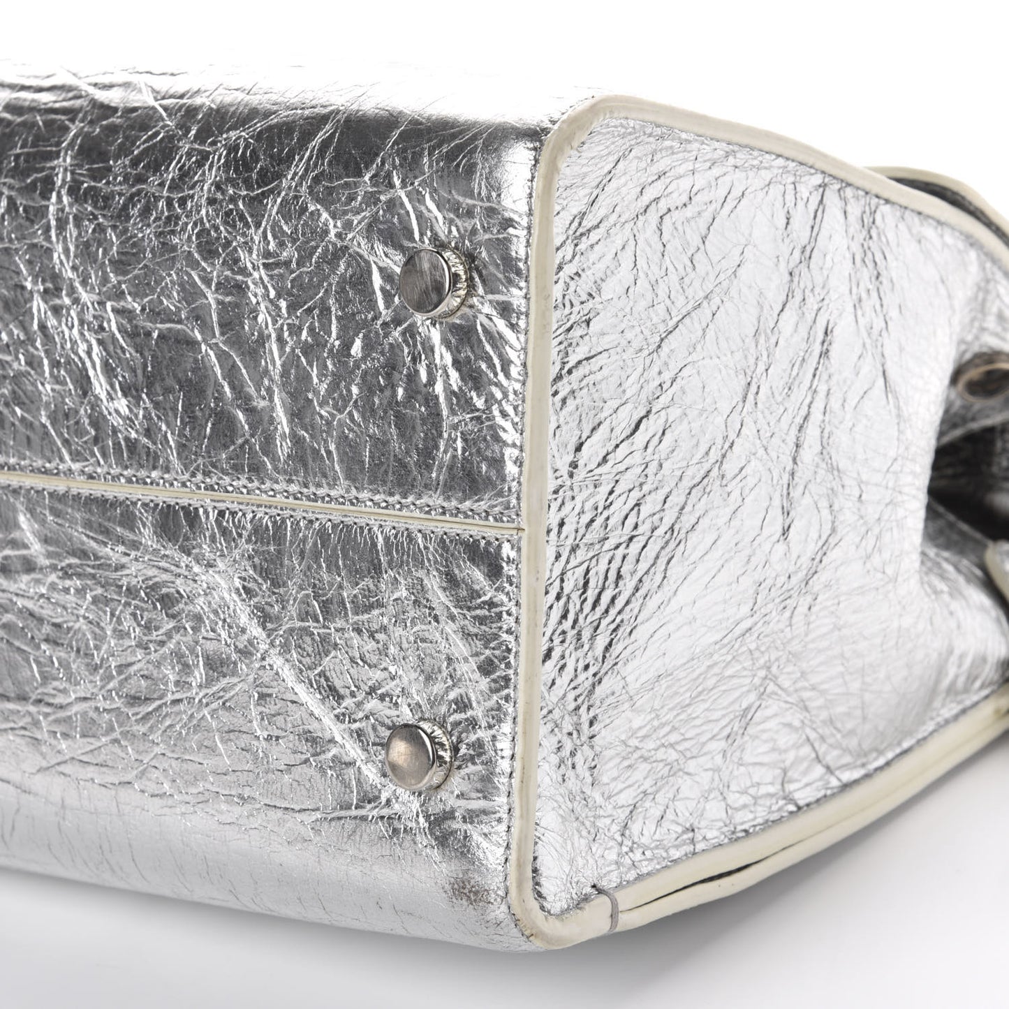 Metallic Calfskin Medium Diorever Flap Silver