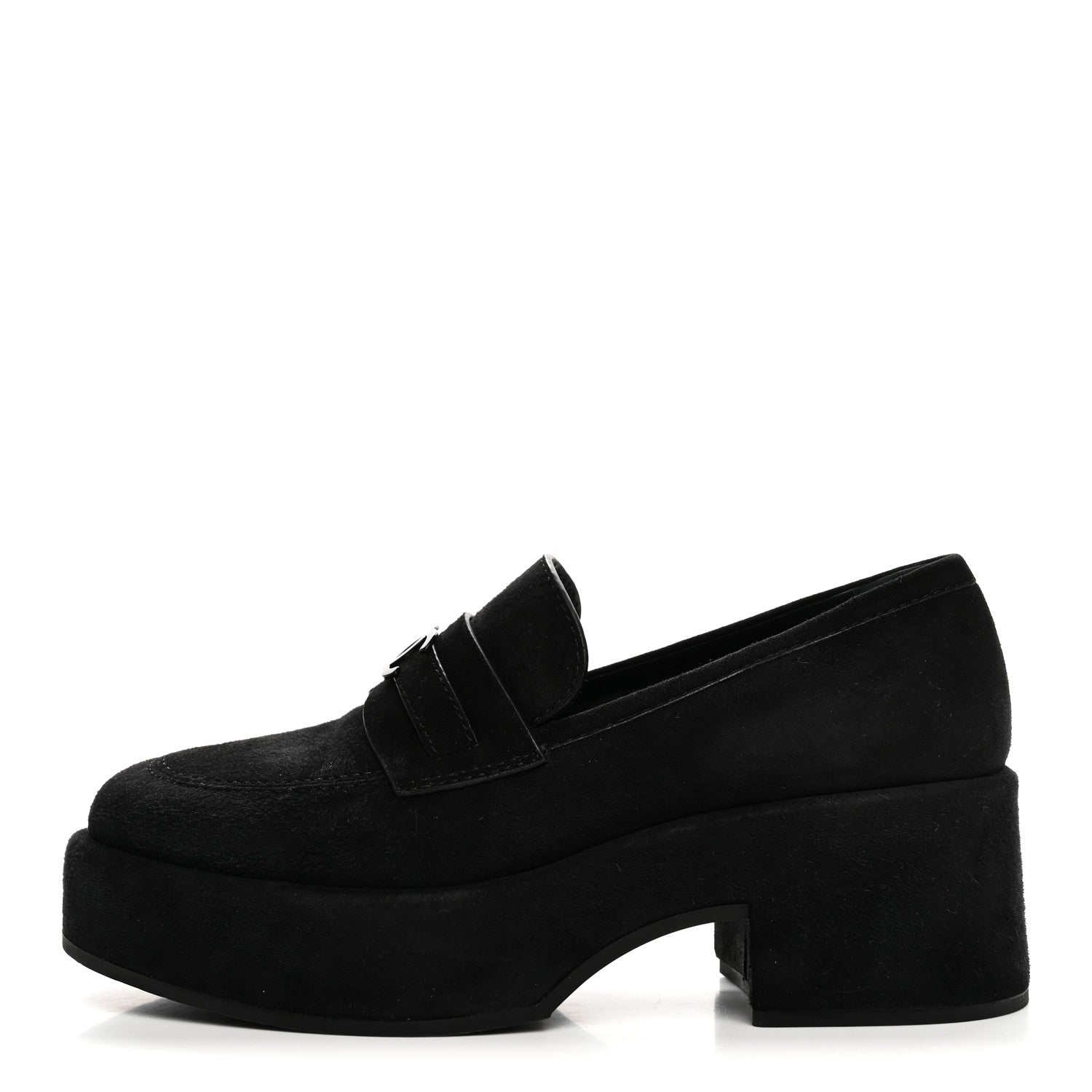 Chanel Suede Kidskin CC Platform Loafers 37 Black 1 of 10