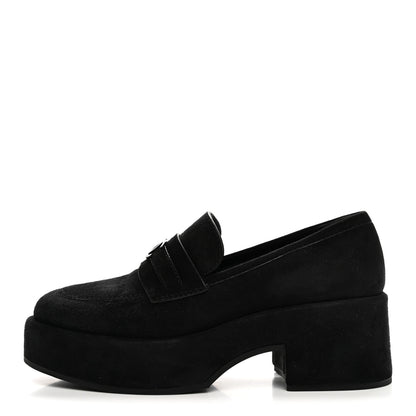 Chanel Suede Kidskin CC Platform Loafers 37 Black 1 of 10