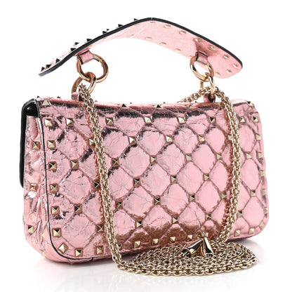 Valentino Garavani Metallic Wrinkled Lambskin Small Rockstud Spike Shoulder Bag Lipstick 3 of 10