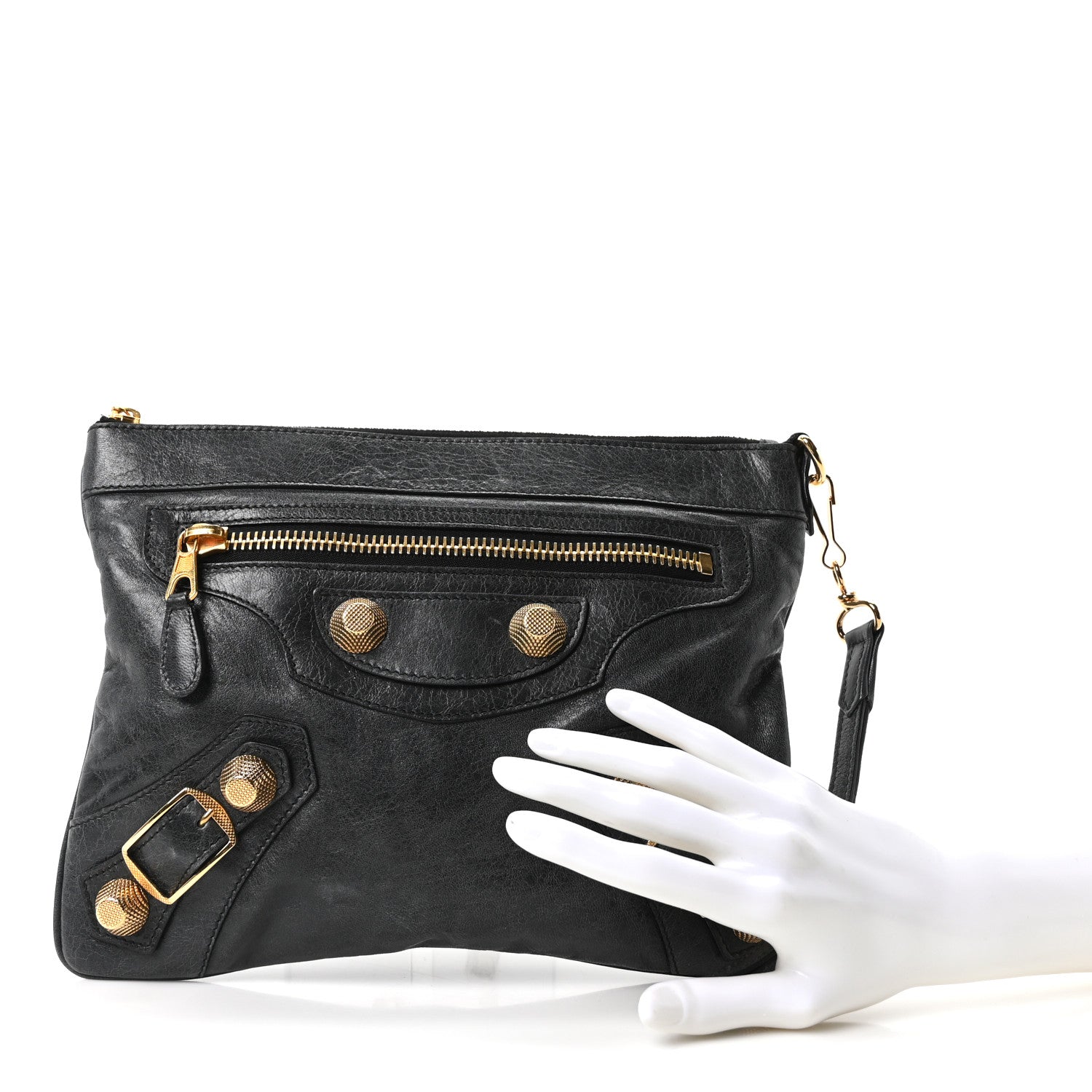 Balenciaga Chevre Giant 21 Gold Hardware Flat Handle Clutch Evergreen 2 of 10