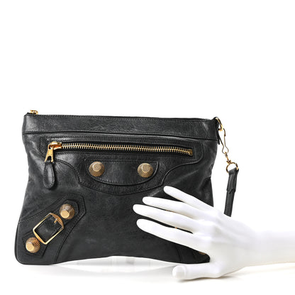Balenciaga Chevre Giant 21 Gold Hardware Flat Handle Clutch Evergreen 2 of 10