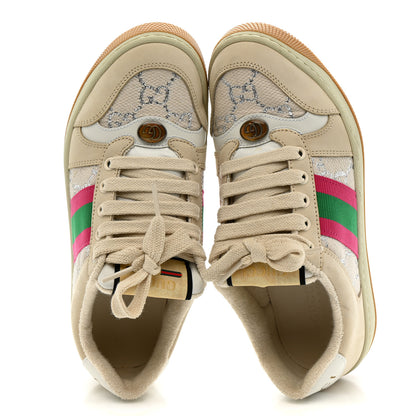 Gucci Lame GG Monogram Nubuck Web Screener Sneakers 36 Gardenia Silver Dusty Milk White 2 of 10