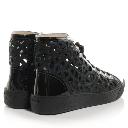 Chanel Patent Grained Goatskin Hollow Out Flower Sneakers Black 39 4 of 6