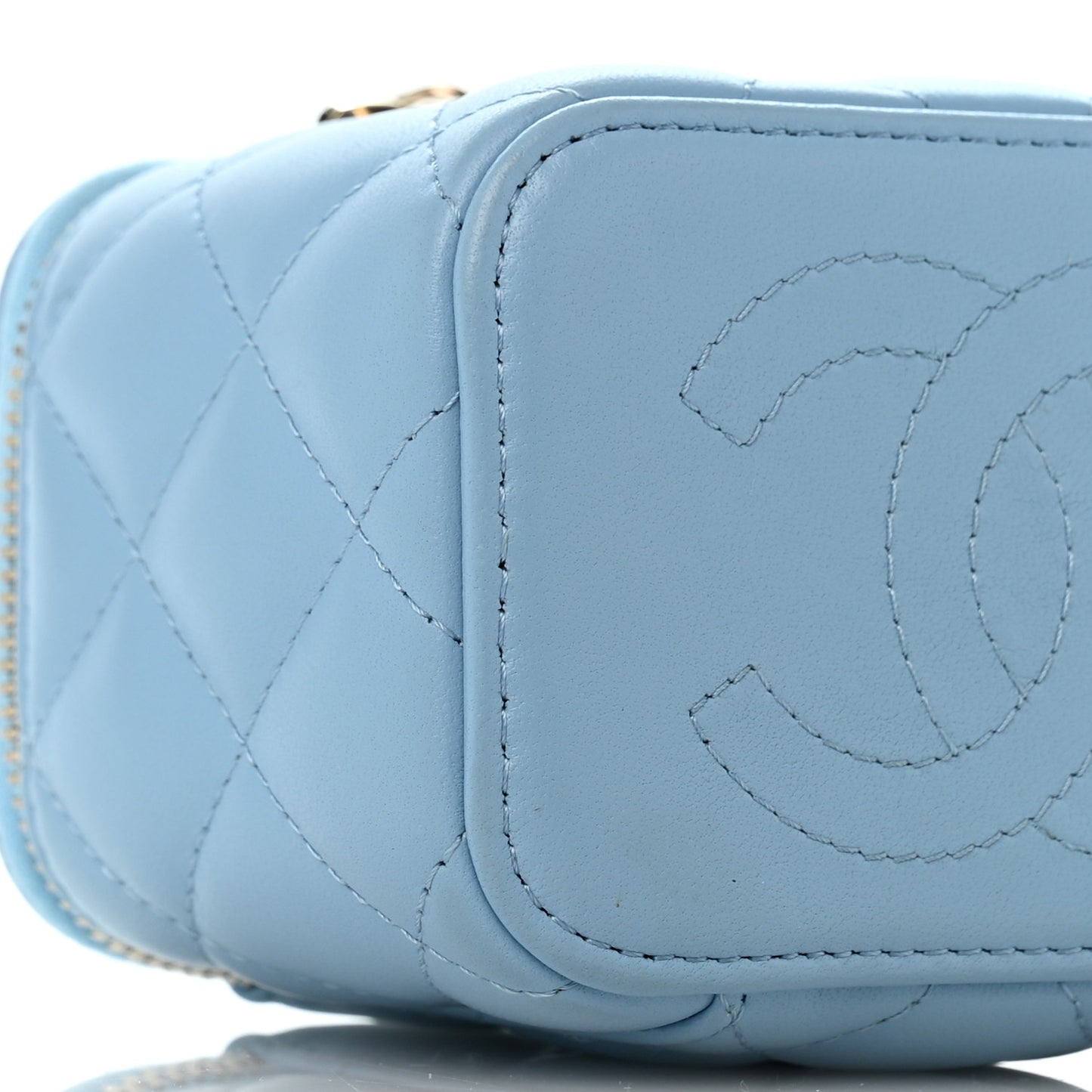 Lambskin Quilted Enamel Coco Mini Vanity Case With Chain Blue