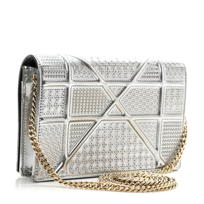 Christian Dior Metallic Patent Micro-Cannage Diorama Wallet on Chain Pouch Silver 3 of 11