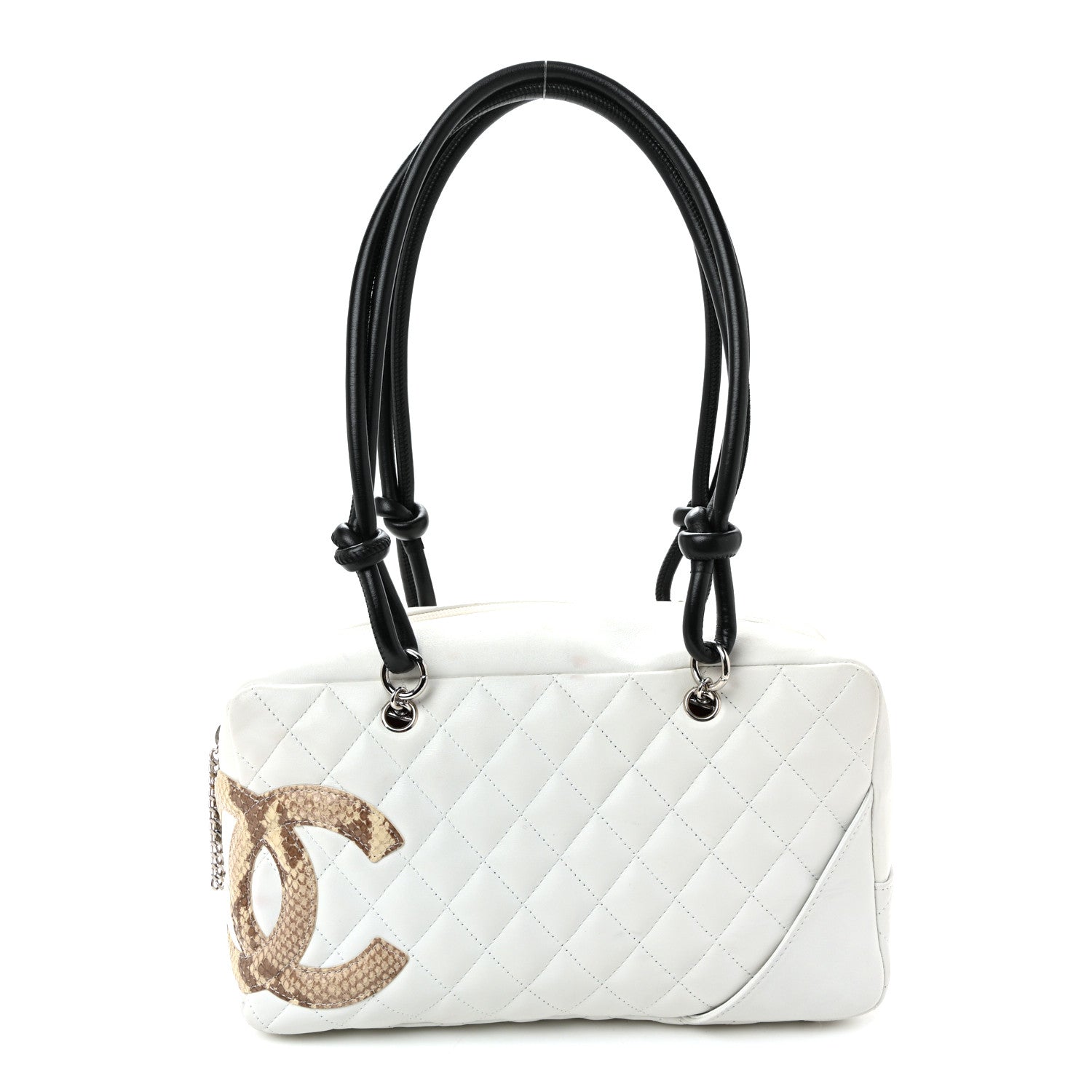 Chanel Calfskin Python Quilted Large Cambon Bowler White 1 of 12