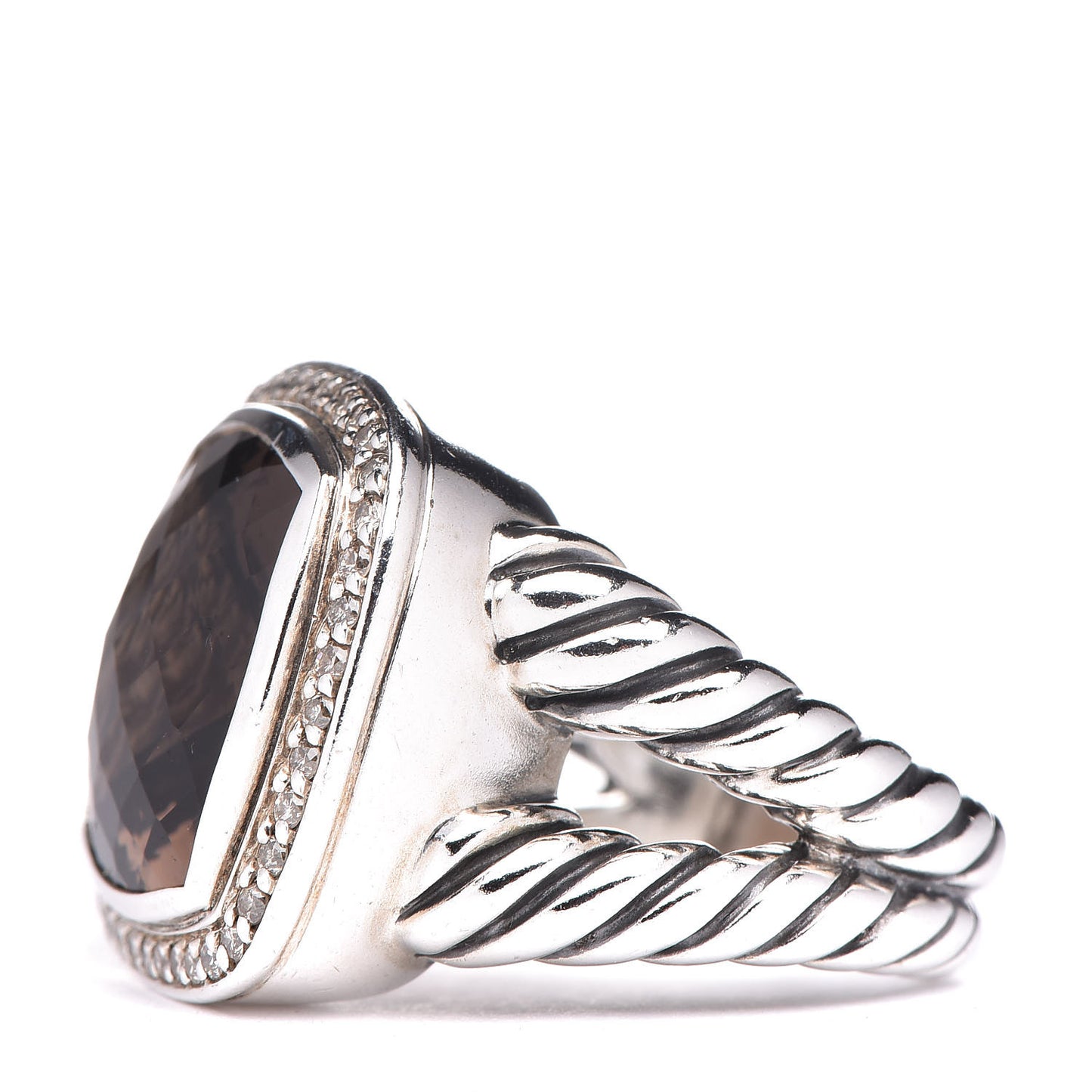 Sterling Silver Diamond Smoky Quartz 14mm Albion Ring 52 6
