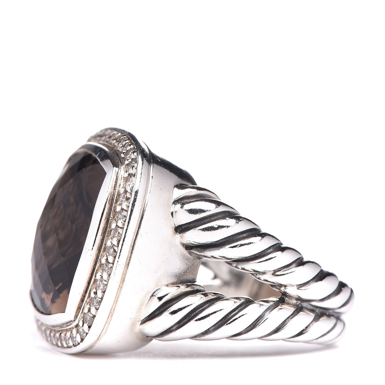 David Yurman Sterling Silver Diamond Smoky Quartz 14mm Albion Ring 52 6 3 of 5