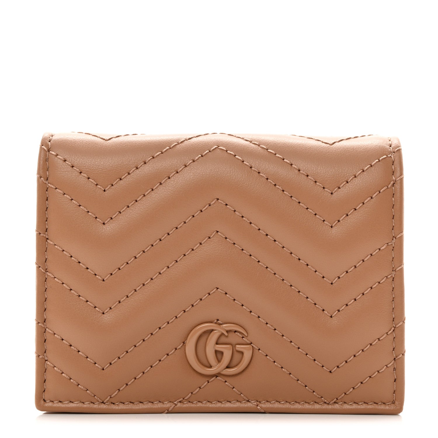 Gucci Calfskin Matelasse Monochrome GG Marmont Card Case Wallet Camelia 1 of 8